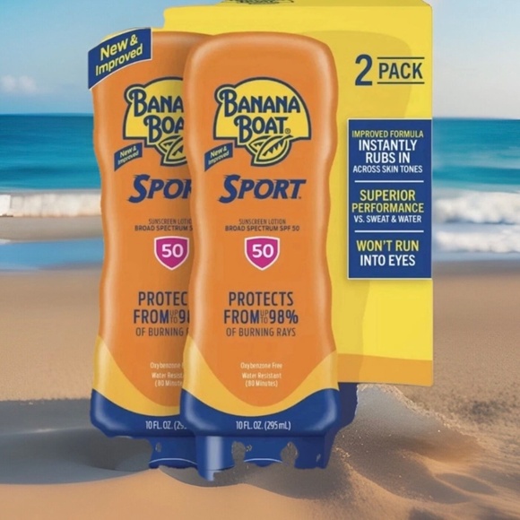 2x 10oz Banana Boat Sport Ultra SPF50 Sunscreen No Oxybenzone Water Resist + Cap - Picture 5 of 7